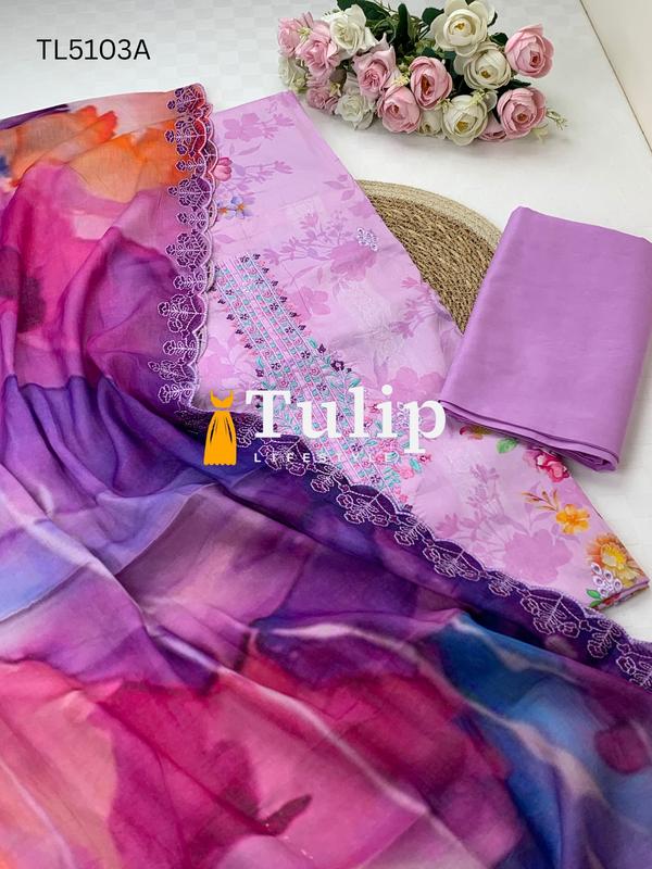 Embroidered Cotton Three Pieces - TL5103A