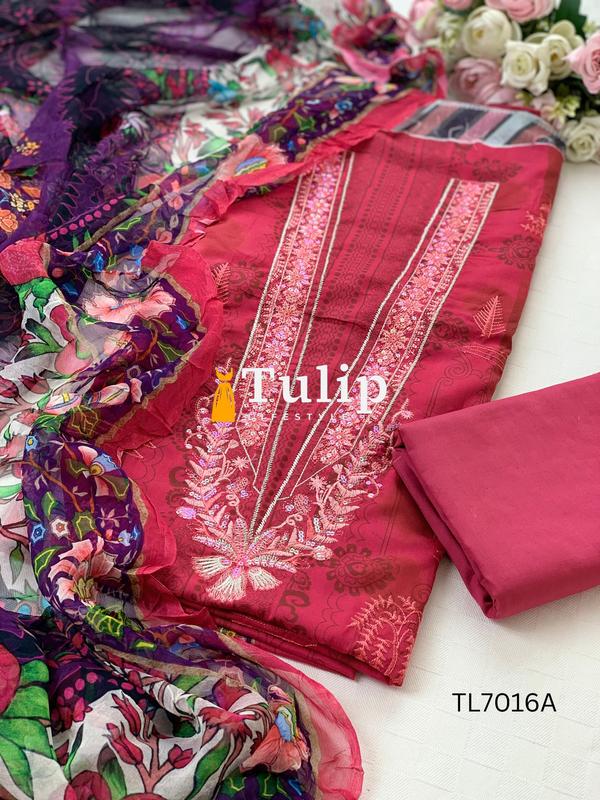 Premium Cotton with Chiffon Dupatta - TL7016A gallery image