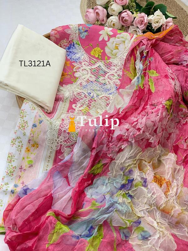 Premium Embroidered  Lawn With Chiffon Dupatta - TL3121 Color image