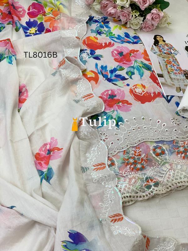 Soft  Embroidered Cotton Lawn - TL8016 Color image