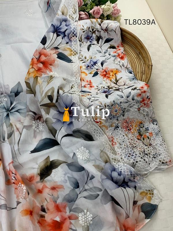 Premium Embroidered Cotton Lawn - TL8039 Color image