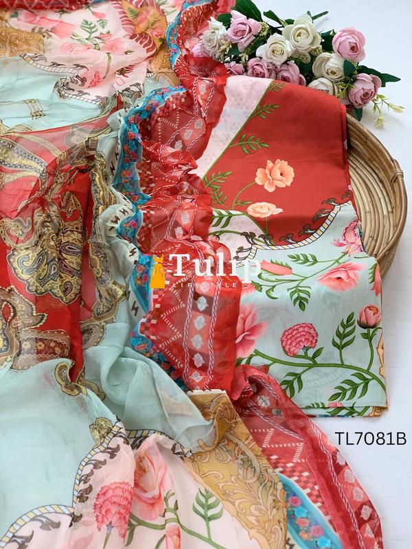 Premium Cotton with Chiffon Dupatta - TL7081 Color image