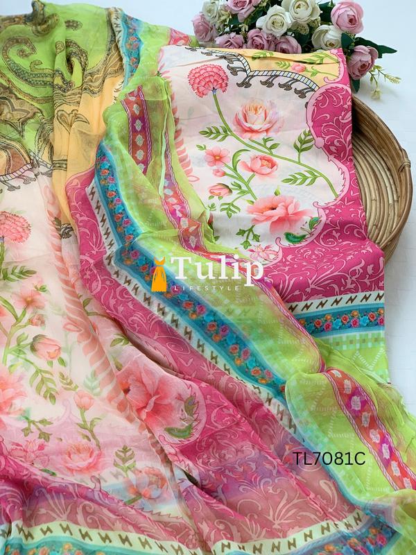 Premium Cotton with Chiffon Dupatta - TL7081 Color image