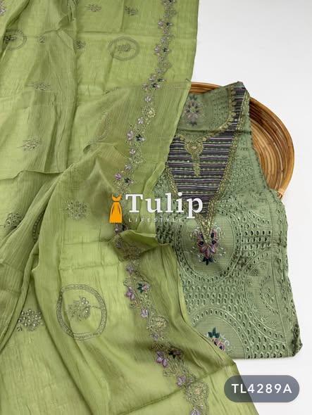 Boring Embroidered Premium Cotton Lawn - TL4289 Color image