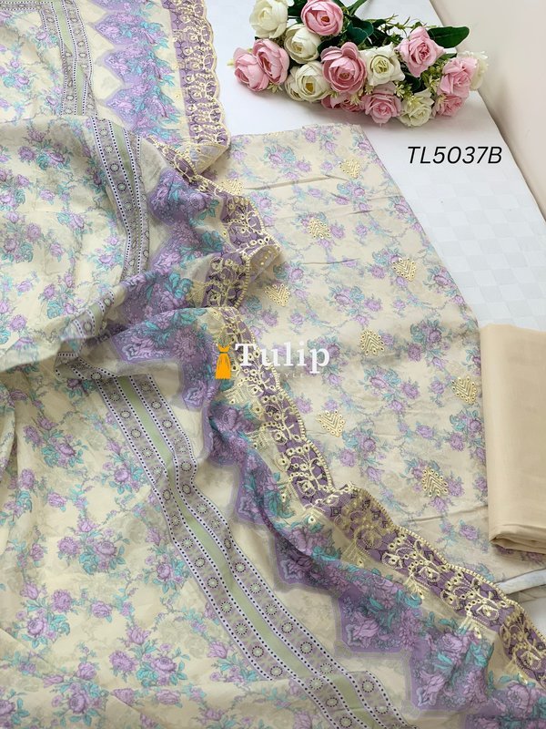 Light Colored Embroidered Cotton 3 Pieces - TL5037 Color image