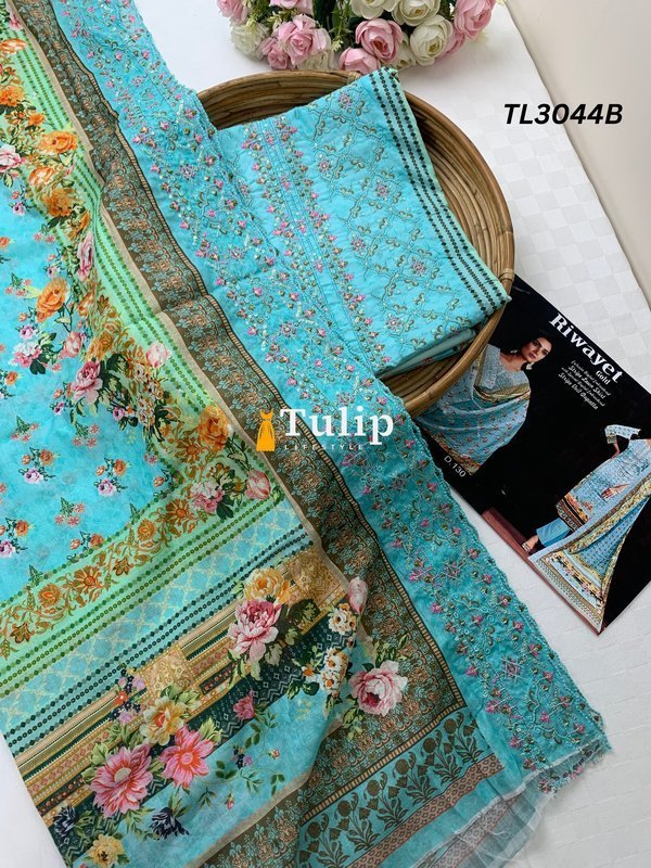 Embroidered Cotton Lawn - TL3044 Color image