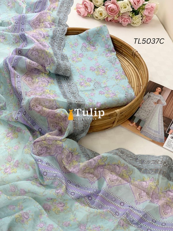 Light Colored Embroidered Cotton 3 Pieces - TL5037 Color image